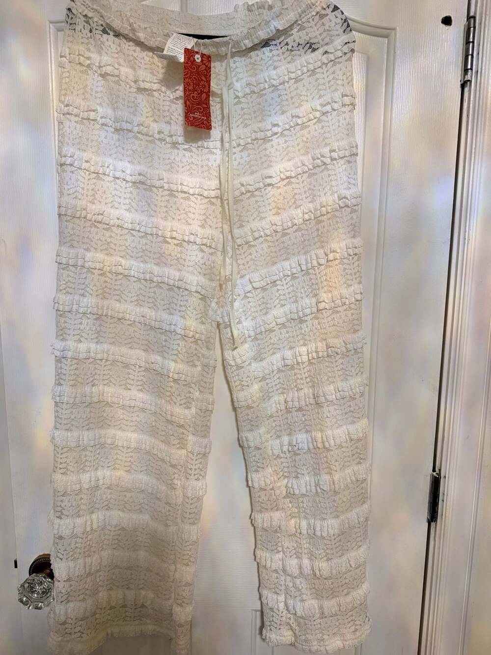 NWT  Beautiful Peekaboos Boho Lace Frilly Wide Leg Pants
